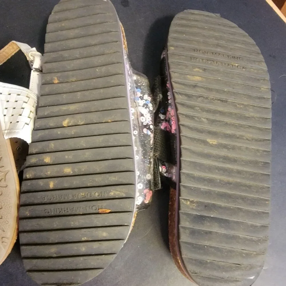 SO Lot 2 Girls Sandals US 4 White Flower Buckle Thong & Black Sequin Slides